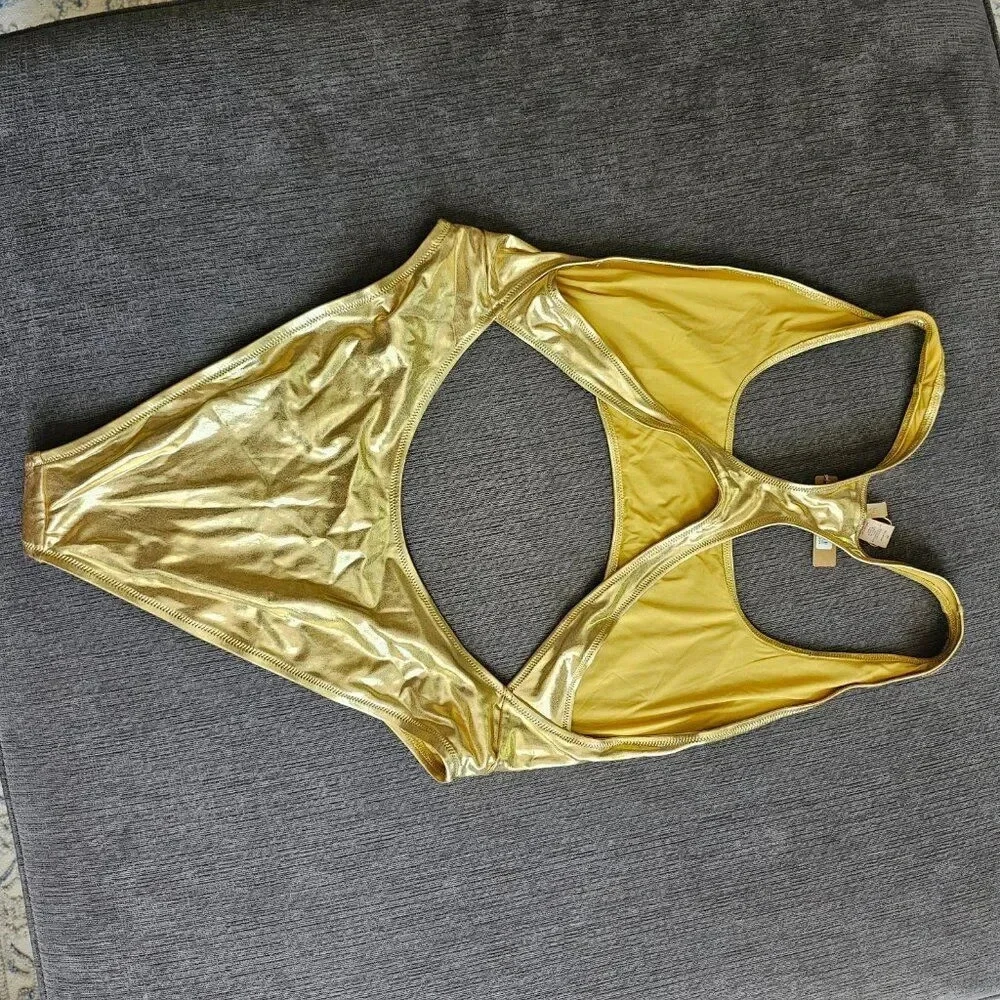 Skims Signature Swim Gold Cut Out Monokini Racerback One Piece Swimsuit Size 2X